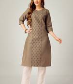 Khaki colour ethnic sober embroiderd festive wear kurti with bottom