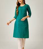 Sea green colour ethnic sober embroiderd festive wear kurti with bottom