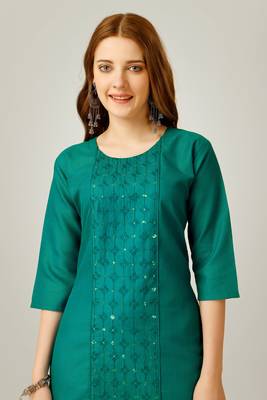Sea green colour ethnic sober embroiderd festive wear kurti with bottom 3