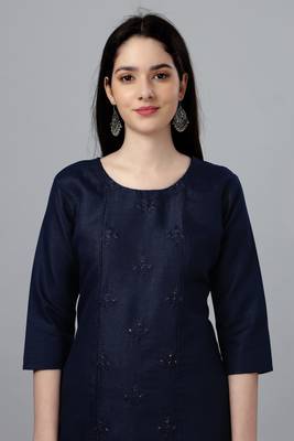 Ethnic navy blue colour cotton kurti 3