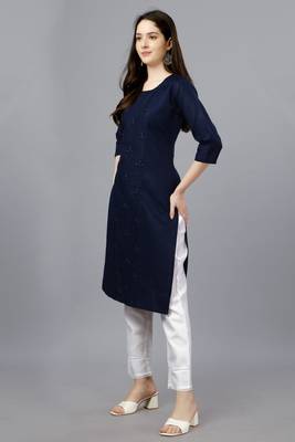 Ethnic navy blue colour cotton kurti 4
