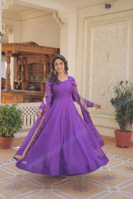 Purple colour smart looking heavy sequins work wedding wear gown with dupatta 1
