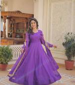 Purple colour smart looking heavy sequins work wedding wear gown with dupatta