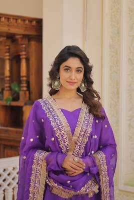 Purple colour smart looking heavy sequins work wedding wear gown with dupatta 3