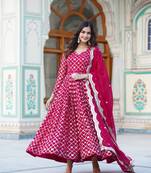 Heavy wedding wear gown with dupatta in pink colour
