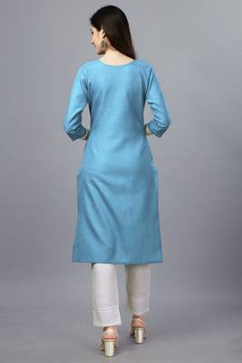Smart sky blue colour sober embroidery festive formal kurti 2