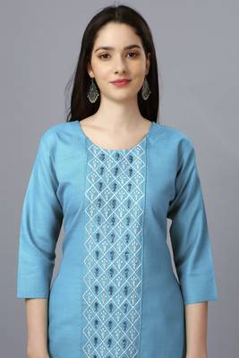 Smart sky blue colour sober embroidery festive formal kurti 3