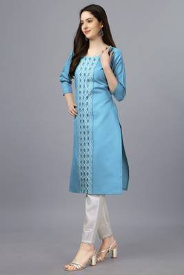 Smart sky blue colour sober embroidery festive formal kurti 4