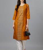 Smart mustard colour sober embroidery festive formal kurti