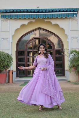 Smart and beautiful purple colour choker sleeve partywear gown with dupatta 1