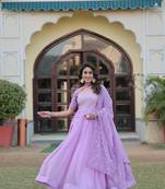 Smart and beautiful purple colour choker sleeve partywear gown with dupatta