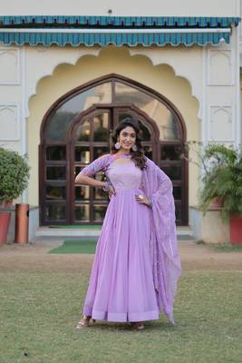 Smart and beautiful purple colour choker sleeve partywear gown with dupatta 2