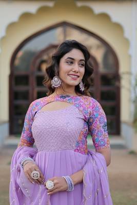 Smart and beautiful purple colour choker sleeve partywear gown with dupatta 3