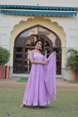 Smart and beautiful purple colour choker sleeve partywear gown with dupatta 4