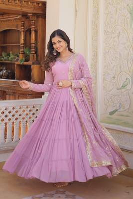  girlish looks purple colour sequins party gown with dupatta 2