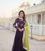 Purple colour beautiful partywear designer gown with dupatta