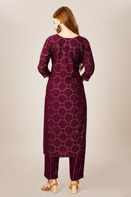 Purple colour ethnic smart printed designer embroidery work festive party dress 2
