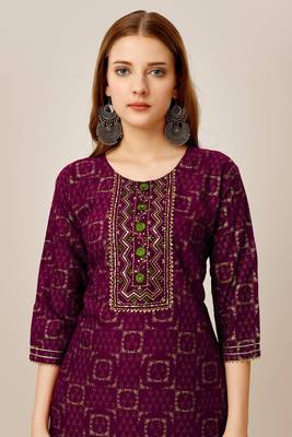 Purple colour ethnic smart printed designer embroidery work festive party dress 3