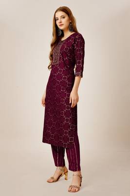 Purple colour ethnic smart printed designer embroidery work festive party dress 4