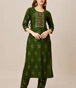 Green colour ethnic smart printed designer embroidery work festive party dress