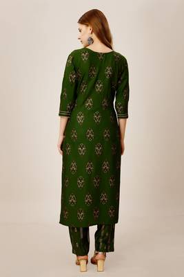 Green colour ethnic smart printed designer embroidery work festive party dress 2