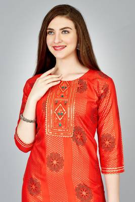 Orange colour ethnic smart printed designer embroidery work festive party dress 3