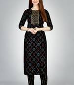 Black colour ethnic smart printed designer embroidery work festive party dress