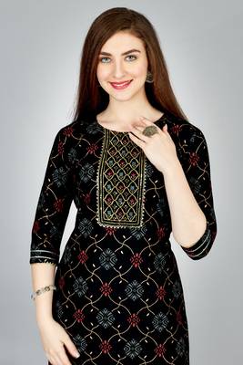 Black colour ethnic smart printed designer embroidery work festive party dress 3