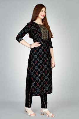Black colour ethnic smart printed designer embroidery work festive party dress 4