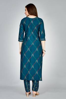 Navy blue colour ethnic smart printed designer embroidery work festive party dress 2