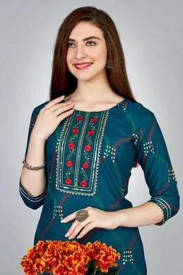 Navy blue colour ethnic smart printed designer embroidery work festive party dress 3