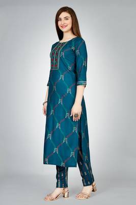 Navy blue colour ethnic smart printed designer embroidery work festive party dress 4