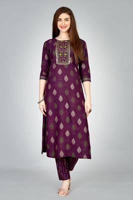 Purple colour ethnic smart printed designer embroidery work festive party dress 1