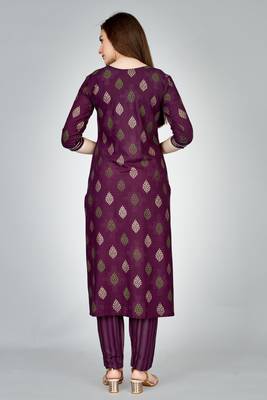 Purple colour ethnic smart printed designer embroidery work festive party dress 2