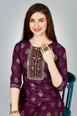 Purple colour ethnic smart printed designer embroidery work festive party dress 3