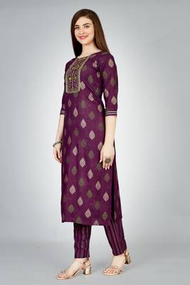 Purple colour ethnic smart printed designer embroidery work festive party dress 4