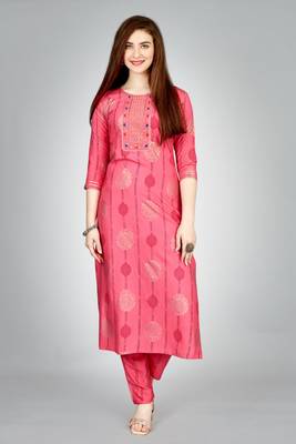 Pink colour ethnic smart printed designer embroidery work festive party dress 1