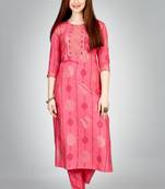 Pink colour ethnic smart printed designer embroidery work festive party dress