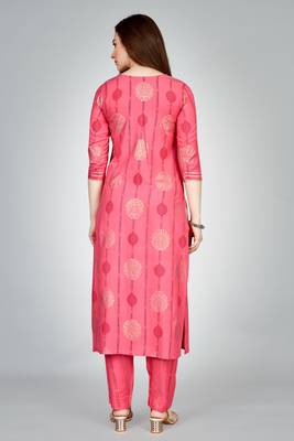 Pink colour ethnic smart printed designer embroidery work festive party dress 2