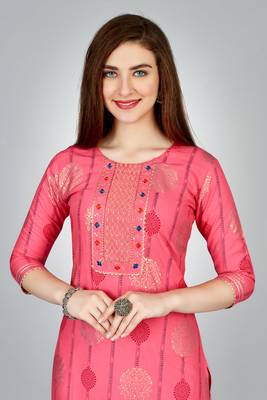 Pink colour ethnic smart printed designer embroidery work festive party dress 3