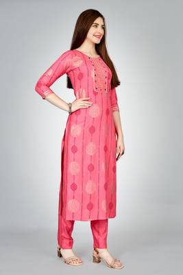 Pink colour ethnic smart printed designer embroidery work festive party dress 4