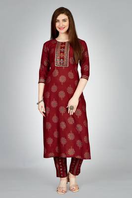 Maroon colour ethnic smart printed designer embroidery work festive party dress 1