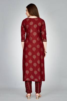 Maroon colour ethnic smart printed designer embroidery work festive party dress 2