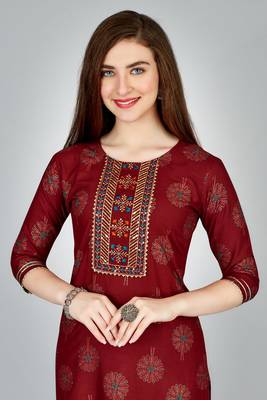 Maroon colour ethnic smart printed designer embroidery work festive party dress 3