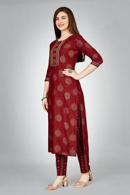 Maroon colour ethnic smart printed designer embroidery work festive party dress 4