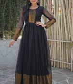 Girlish black colour wevon golden jari patta designer ethnic chiffon fabric partywear gown