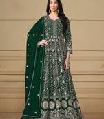 Green colour heavy zari embroidery work anarkali suit for wedding season