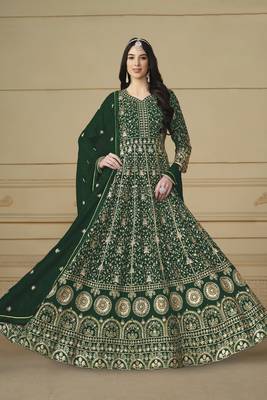 Green colour heavy zari embroidery work anarkali suit for wedding season 2