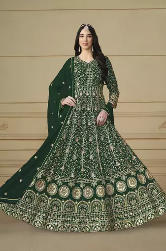Green colour heavy zari embroidery work anarkali suit for wedding season