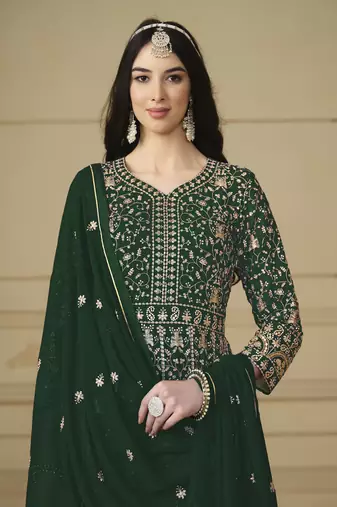 Green colour heavy zari embroidery work anarkali suit for wedding season